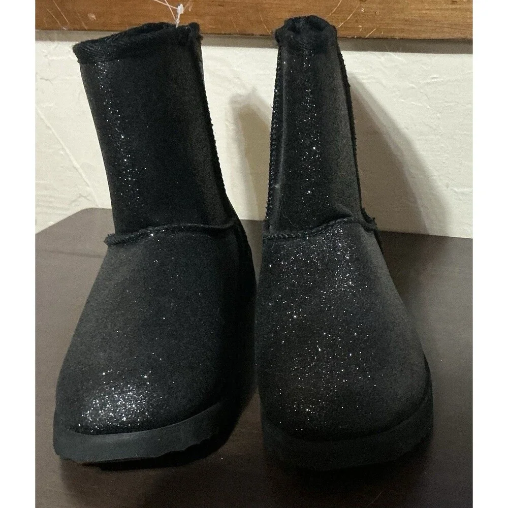 Wonder Nation Children's Boots Black Faux Fur Easy On/off Size 5 New W/O Tags